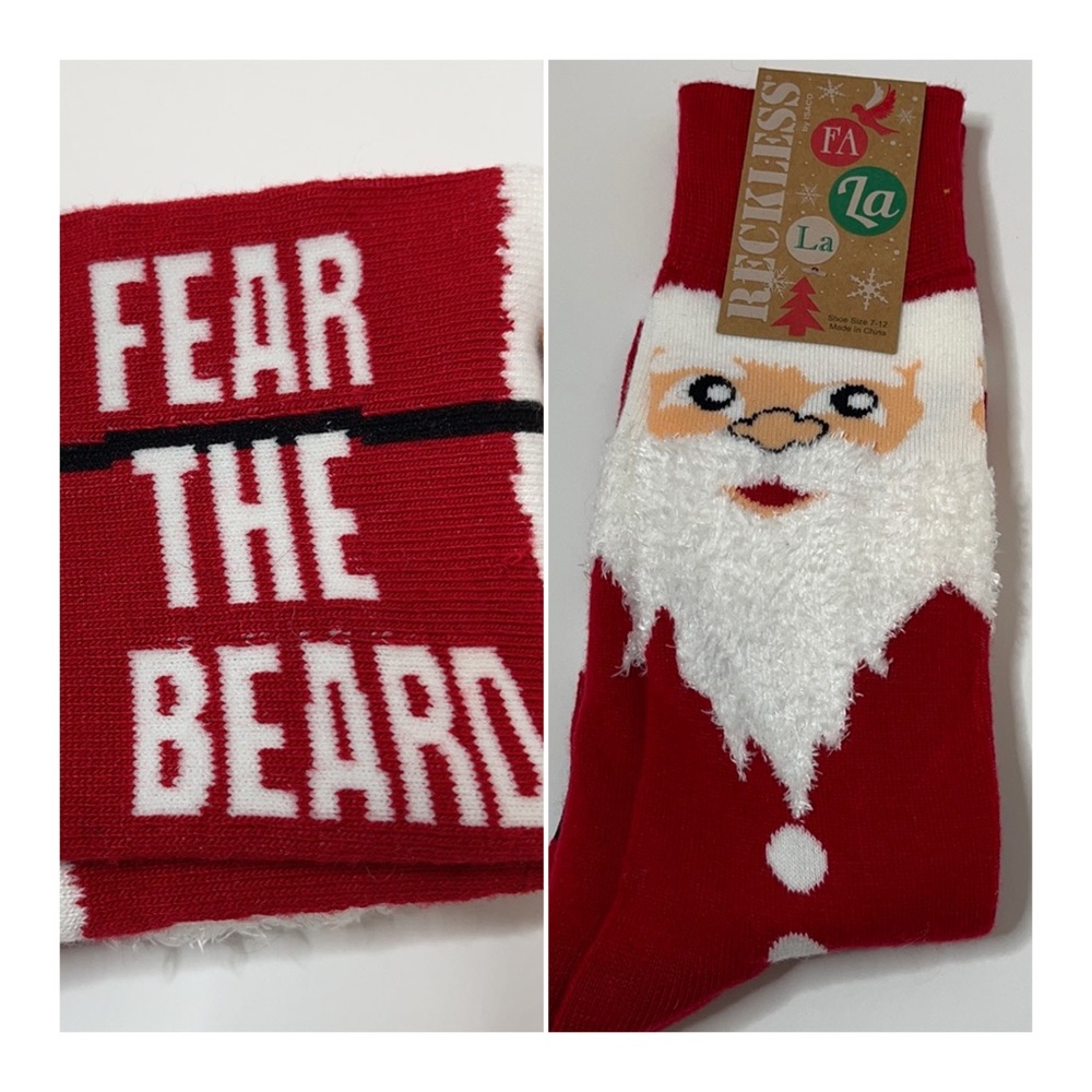 Reckless Fa La La Fear the Beard Christmas Holiday Socks.